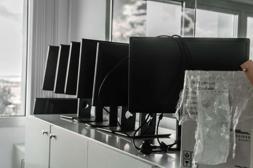 computer screens in line